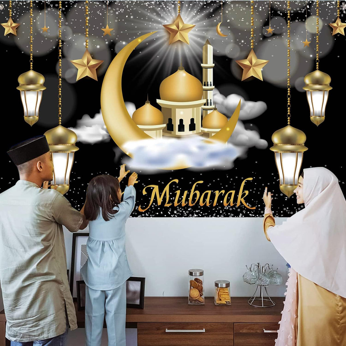 Cart In Mart Islamic Eid Mubarak Decoration Backdrop Wall Banner Background Décor - Large
