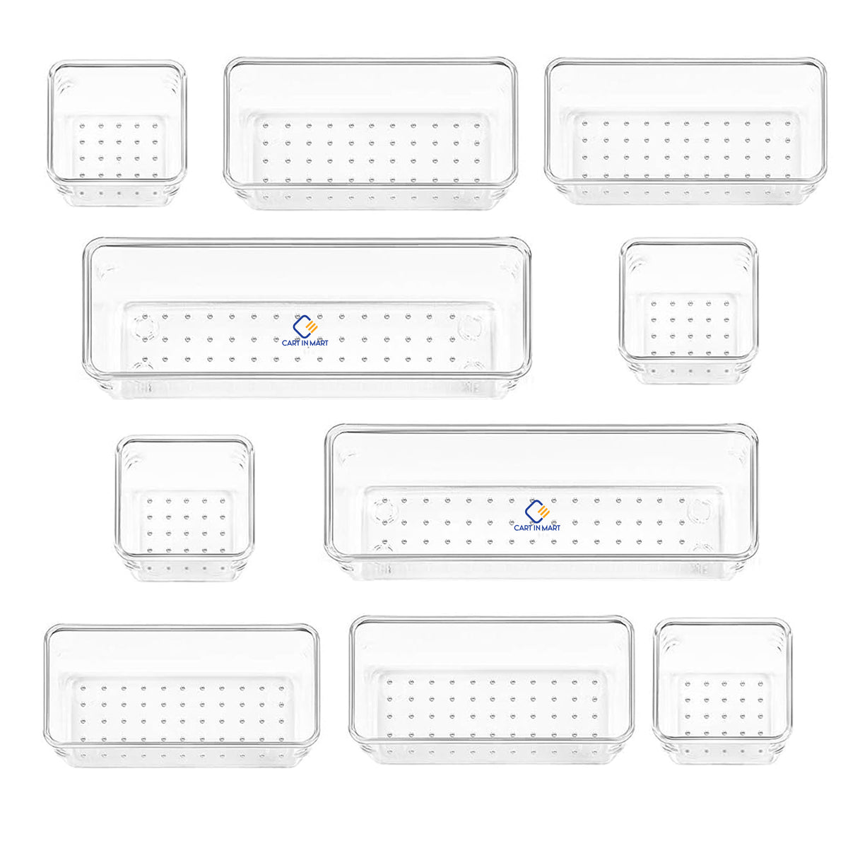 Cart In Mart 10 Piece Clear Acrylic Plastic Drawer Organizer Set 3 Sizes For Cosmetics