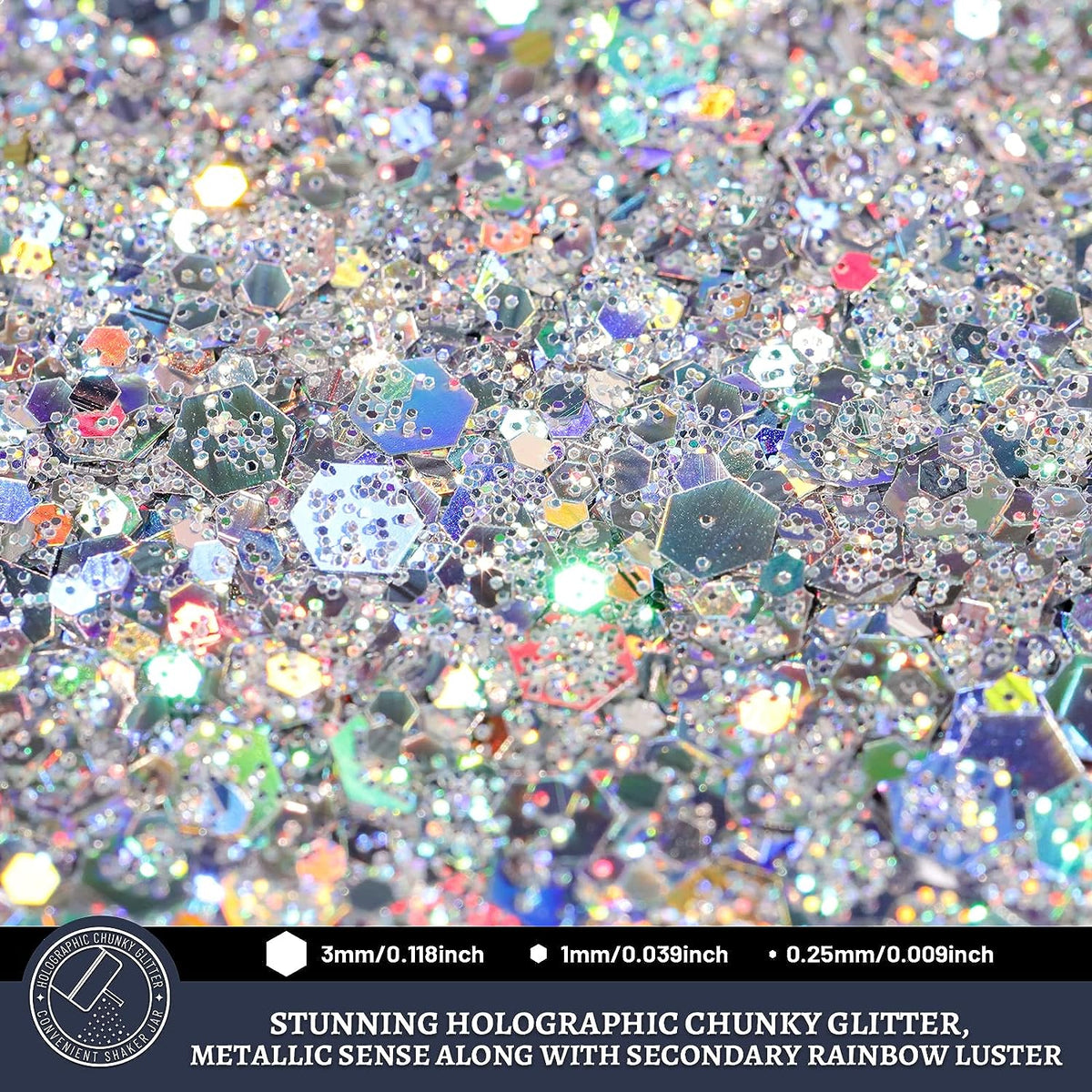 Cart In Mart Holographic Chunky Glitter Metallic Bulk Laser Sequin For Nail Craft 150g