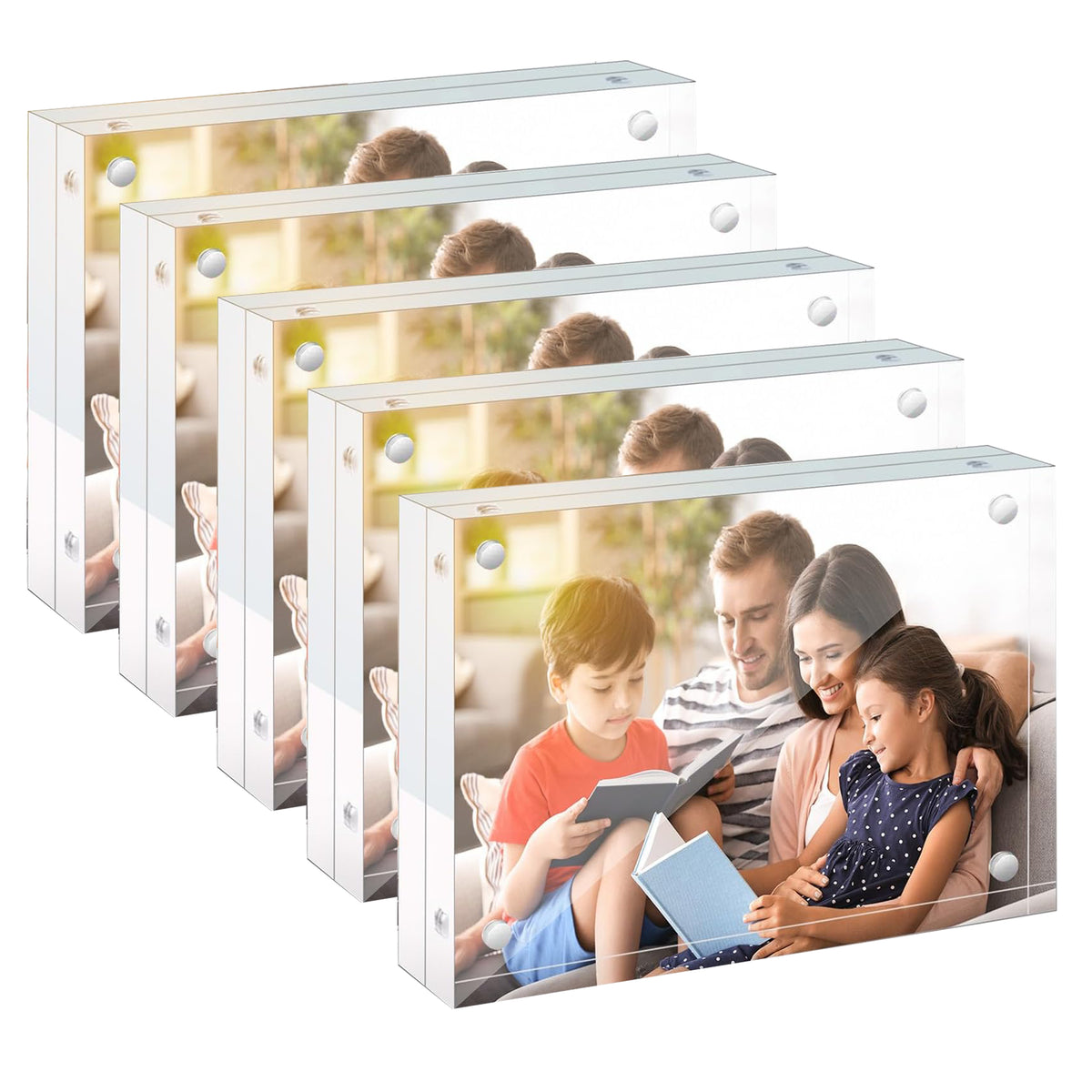 Cart In Mart 5 Pack Magnetic Acrylic Clear Picture Frames 5x7" Dual Side Photo Frame