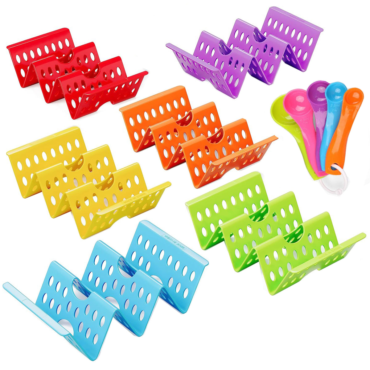 Cart In Mart 6 Pack Reuseable Large Taco Holders Stands Rack For 3 Tacos With Spoons