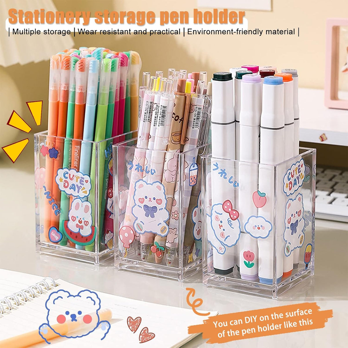 Cart In Mart 2 Pack Clear Acrylic Pencil Pen Holder Makeup Brush Organiser Home Office