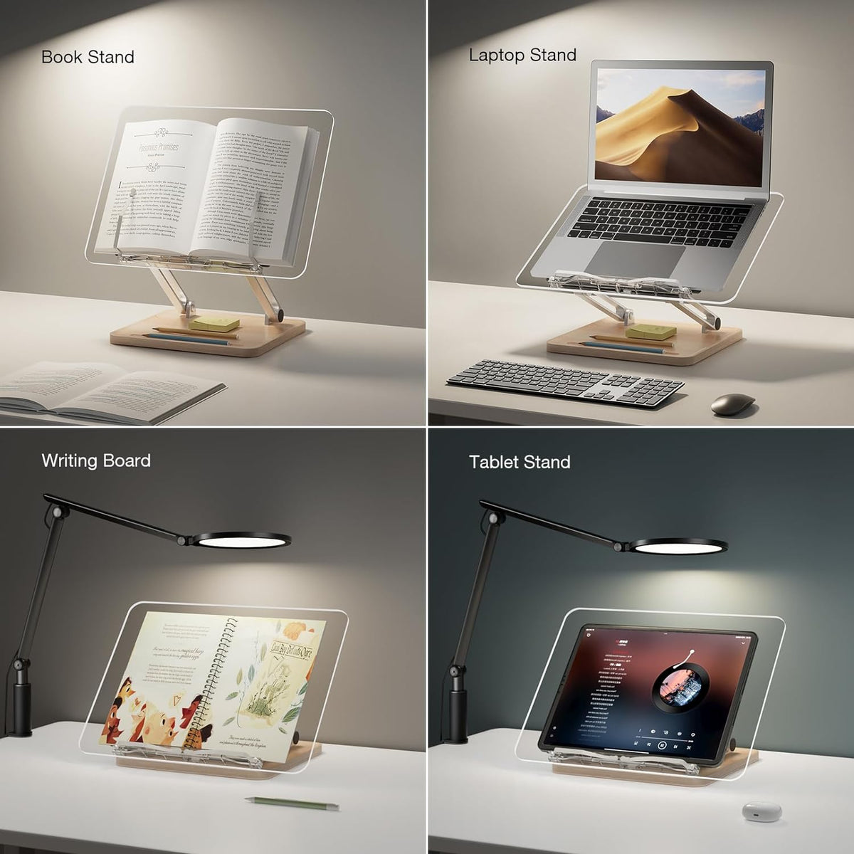 Clear Acrylic Cookbook Stand With Adjustable Laptop Holder, Spreader For Reading Recipe Book