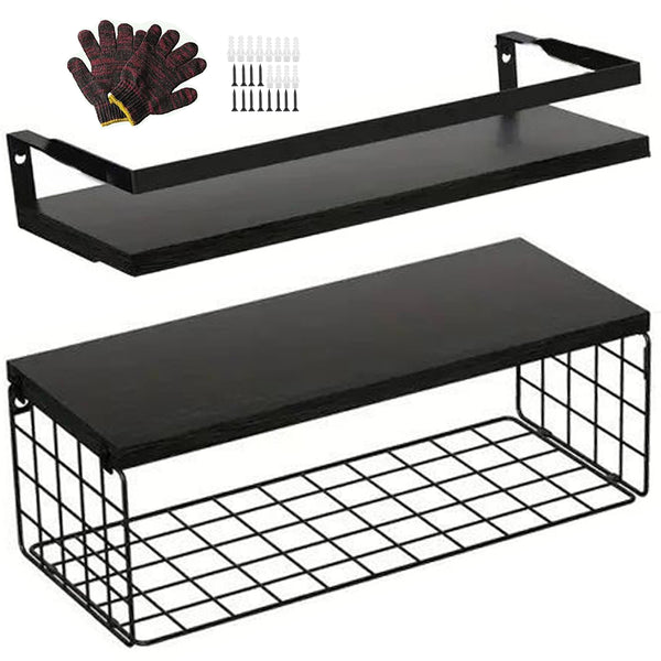 Cart In Mart 2 Pack Bathroom Floating Shelves With Storage Basket For Wall Over Toilet