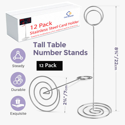 Cart In Mart 12 Pack Table Number Holders 22cm Tall Place Card Photo Menu Stand-Silver