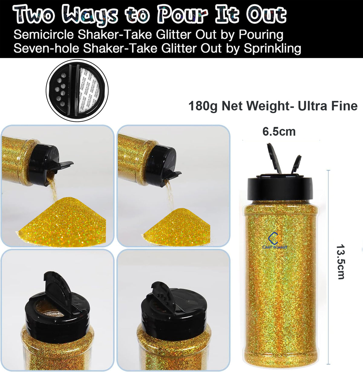Cart In Mart Holographic Ultra Fine Glitter Powder Bulk Laser Sequin For Nail Craft 180g