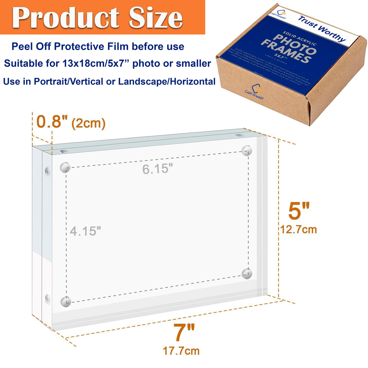 Cart In Mart 2 Pack Magnetic Clear Acrylic Picture Frames 5x7" Dual Side Photo Frame