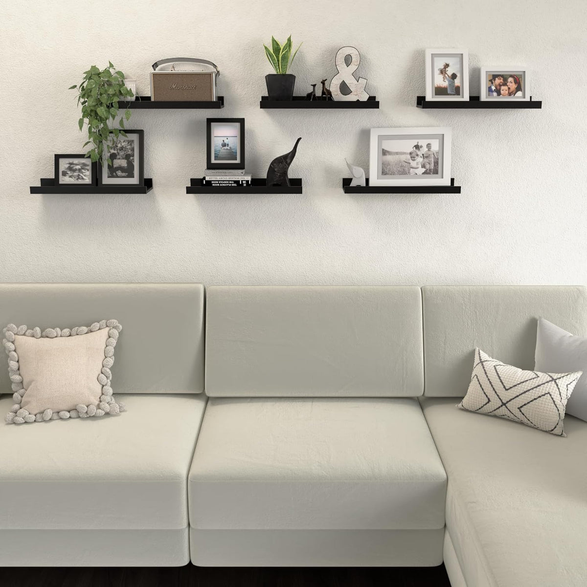 Cart In Mart 6 Pack Floating Shelves With Lips Hanging Wall Decor For Bedroom Bathroom - Modern Black