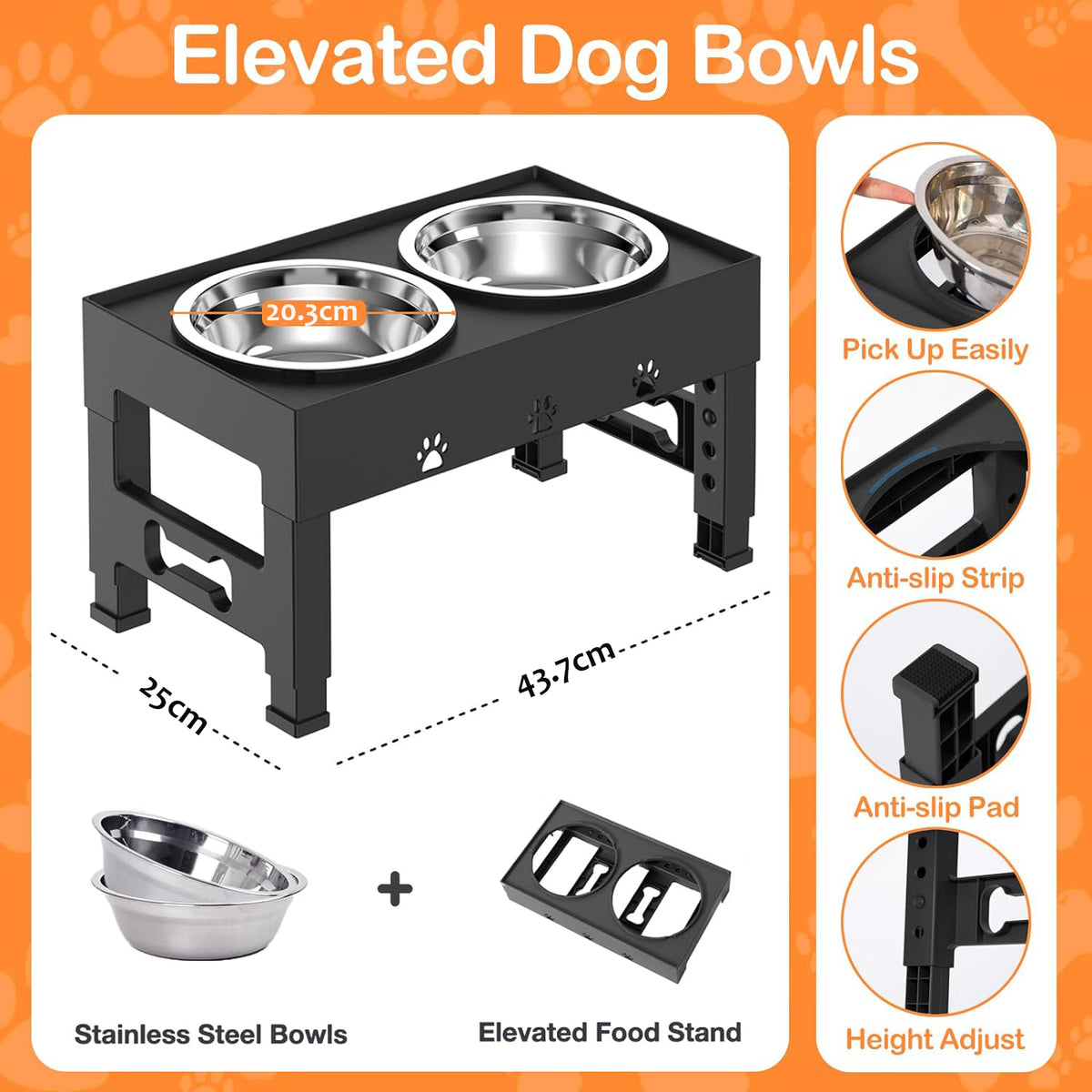 Cart In Mart Raised Elevated Dog Bowls Stand With 2 Steel Pet Bowls & Adjustable Height