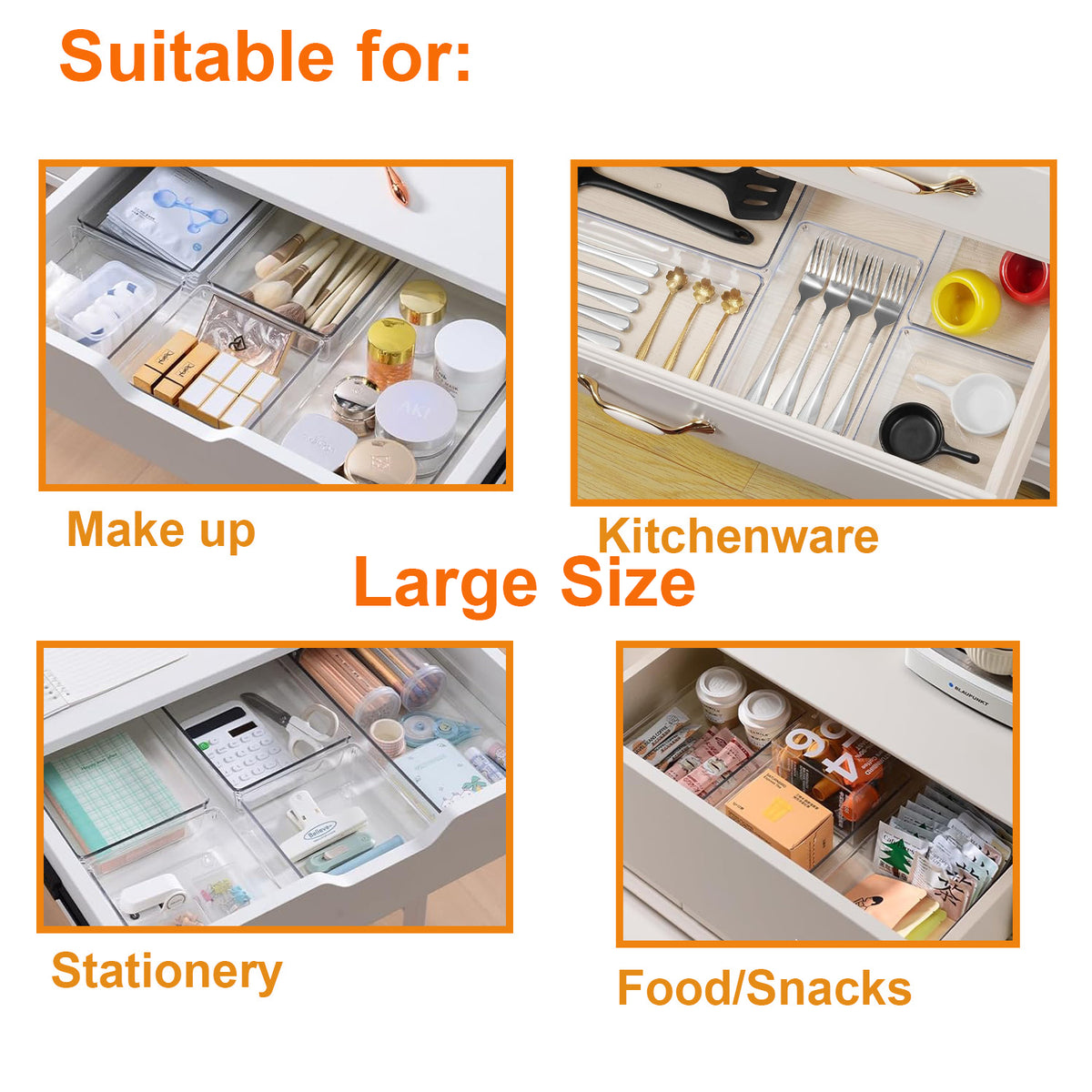 Cart In Mart Large Clear Plastic Drawer Organiser Storage Bin 3 Size For Kitchen - 10 Pack