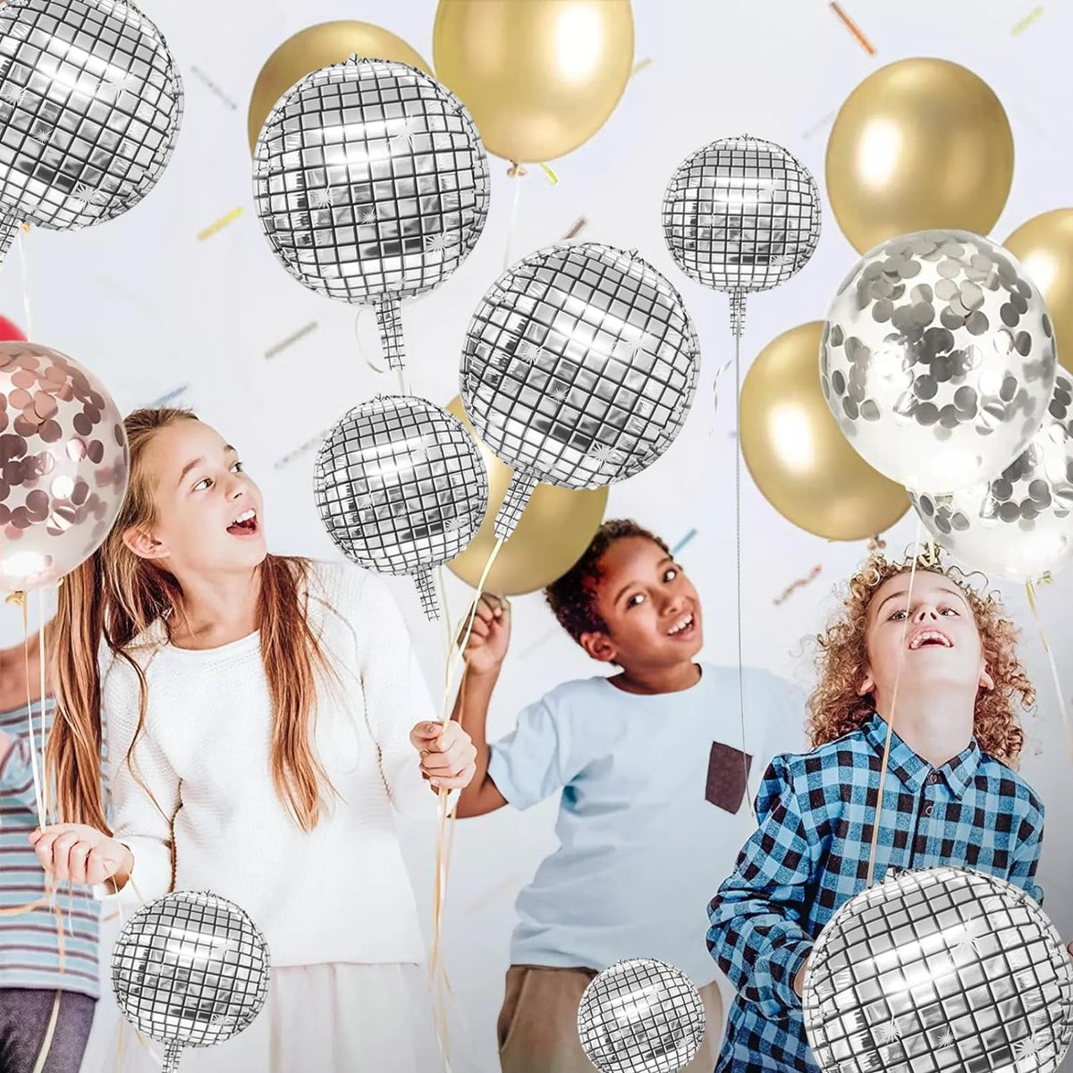 Cart In Mart 12 Pack Disco Ball Balloons 4 Size 4D Sphere Foil Party Decoration Supply