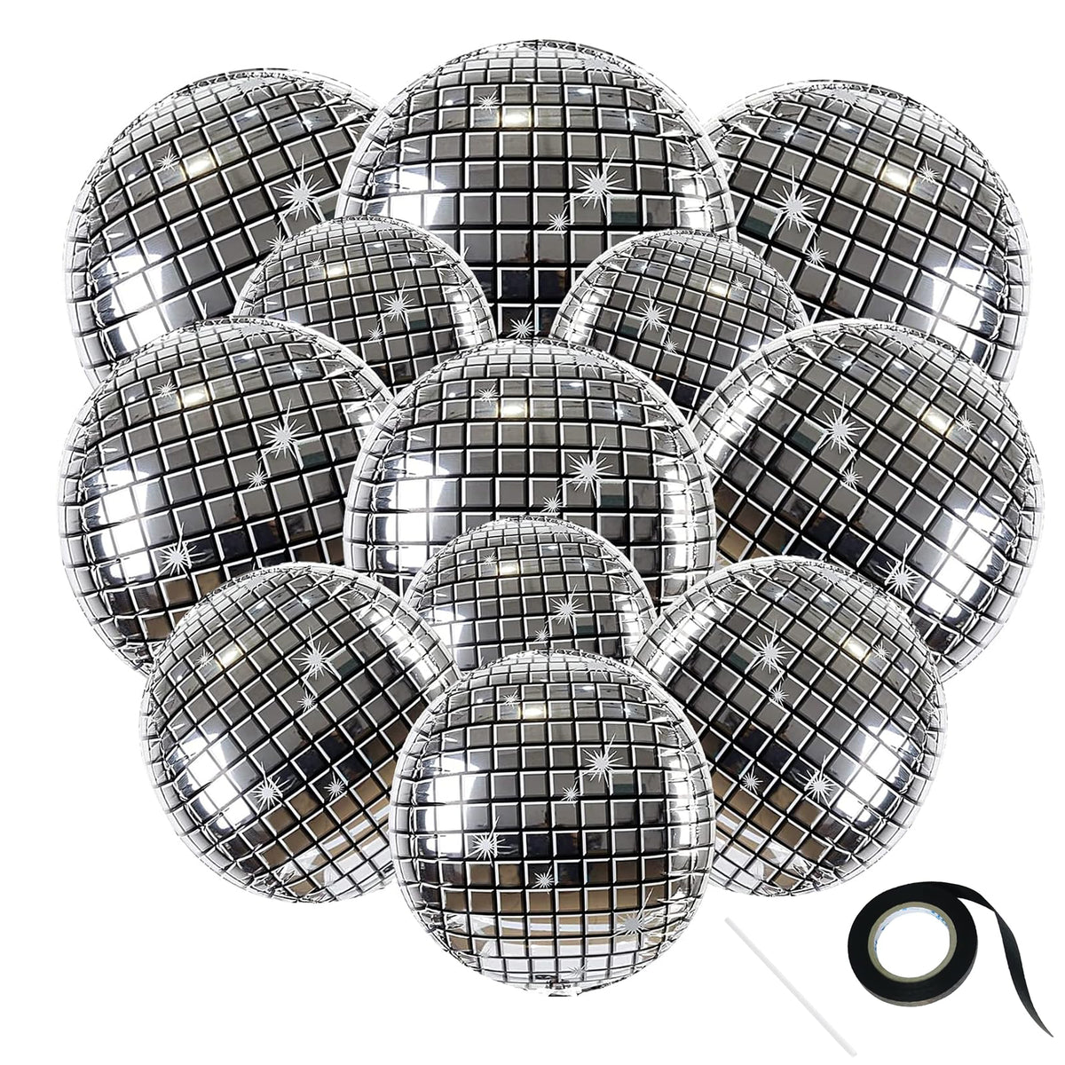 Cart In Mart 12 Pack Disco Ball Balloons 4 Size 4D Sphere Foil Party Decoration Supply