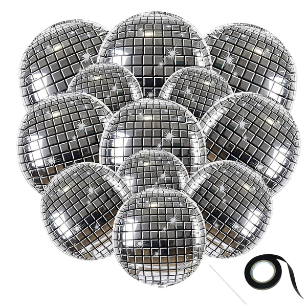 12 Pack Disco Ball Balloons 4 Size 4D Sphere Foil Party Decoration Supply