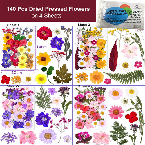 Cart In Mart 140 Pack Dried Pressed Flowers For Resin Scrapbooking Candle Soap Nail Art