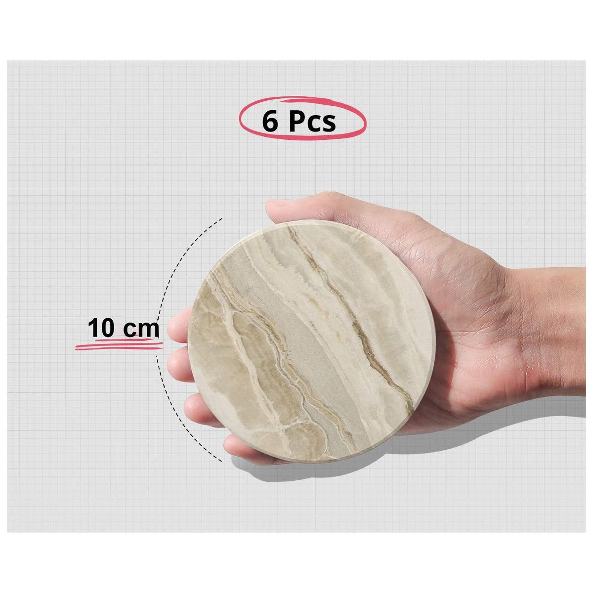 Cart In Mart 6 Pack Ceramic Drink Coasters With Holder For Cups Barware - Marble Style