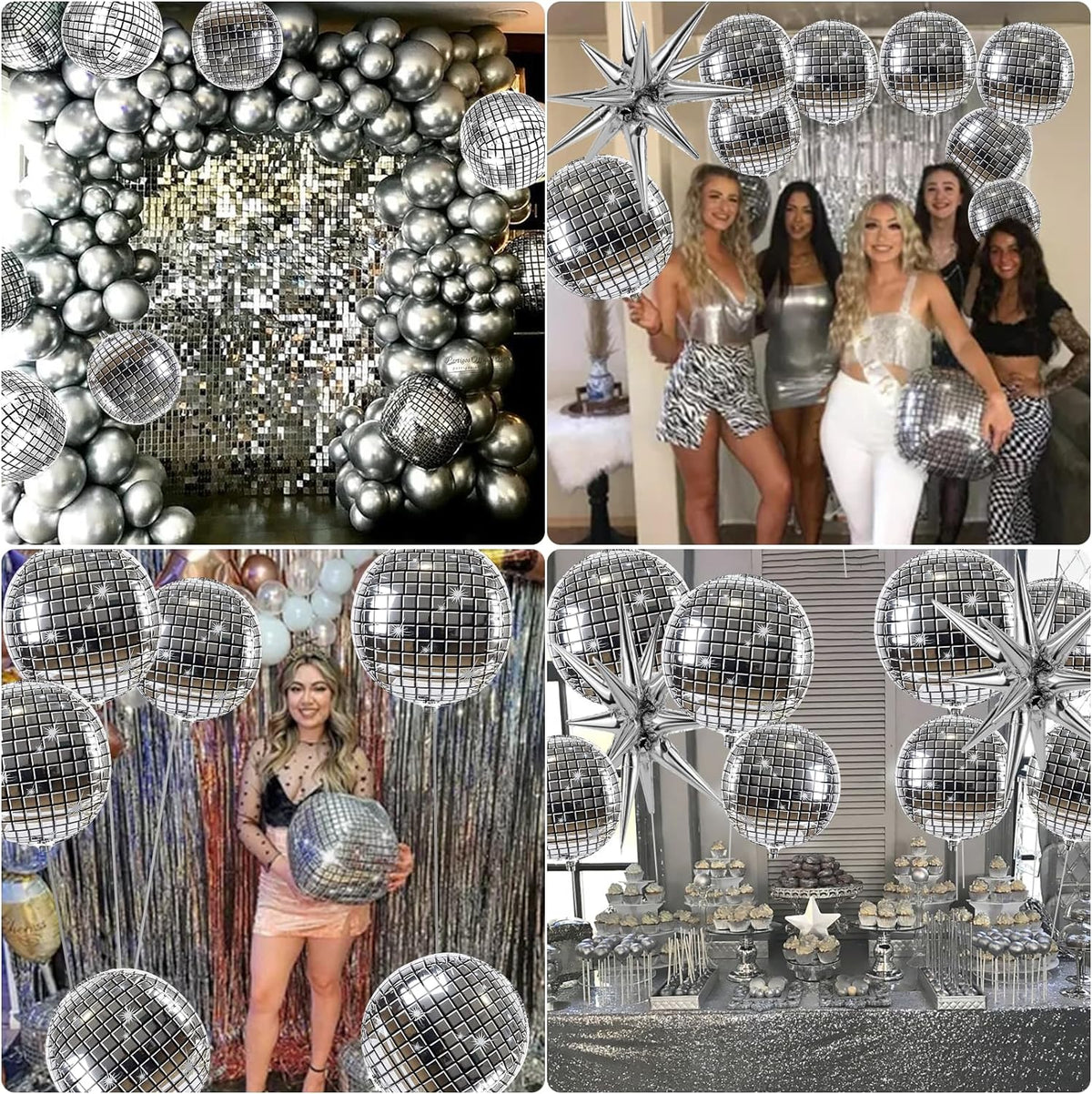 Cart In Mart 12 Pack Disco Ball Balloons 4 Size 4D Sphere Foil Party Decoration Supply