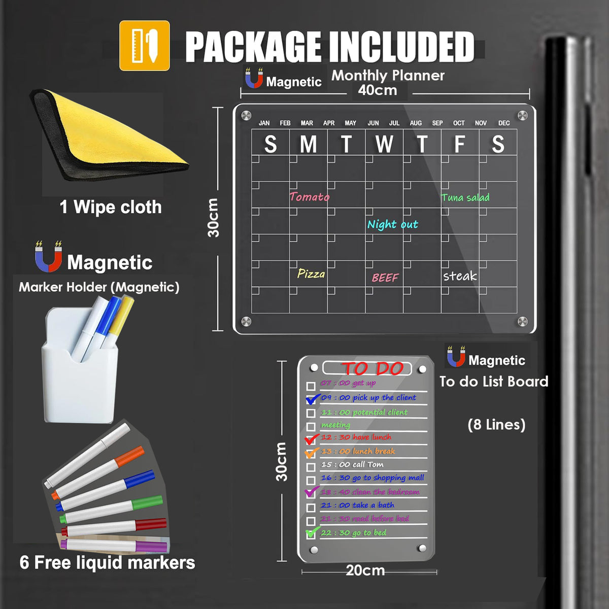 Cart In Mart Clear Acrylic Magnetic Dry Erase Board Calendar & List Planner For Fridge