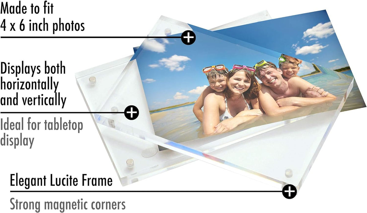 Cart In Mart 2 Pack Magnetic Clear Acrylic Picture Frames 4x6" Dual Side Photo Frame