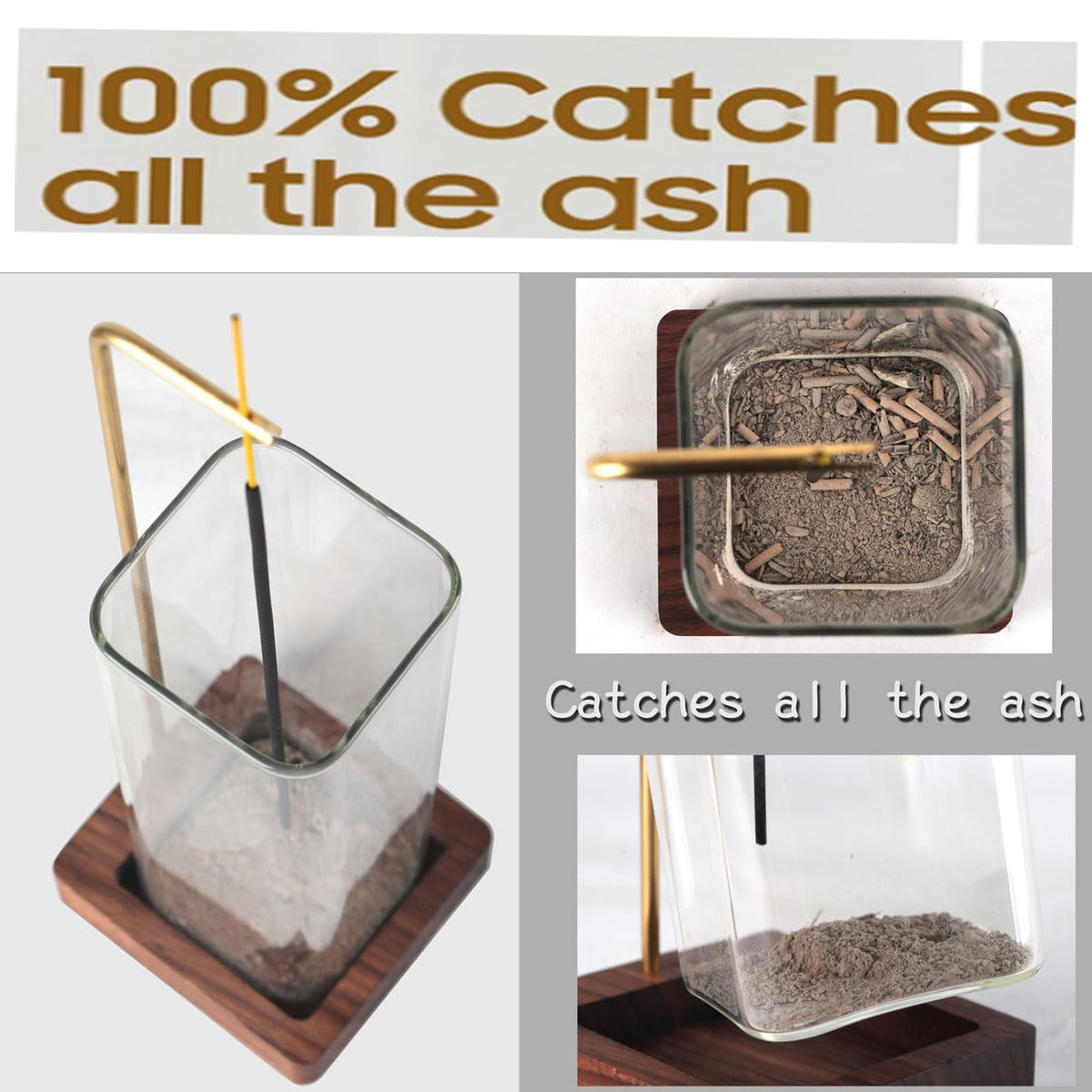 Cart In Mart Wooden Incense Holder For Sticks with Glass Ash Catcher Anti-Ash Burner