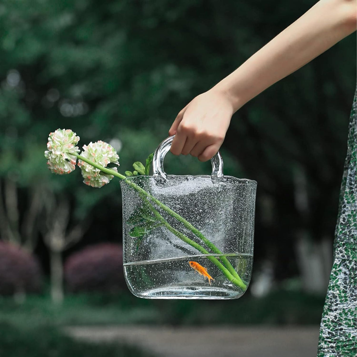 Cart In Mart Clear Glass Handbag Shape Flower Vase with Fish Bowl For Home Office Decor