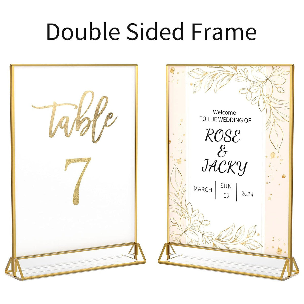 Cart In Mart 6 Pack 5x7" Clear Acrylic Sign Holder With Gold Border Wedding Table Stand