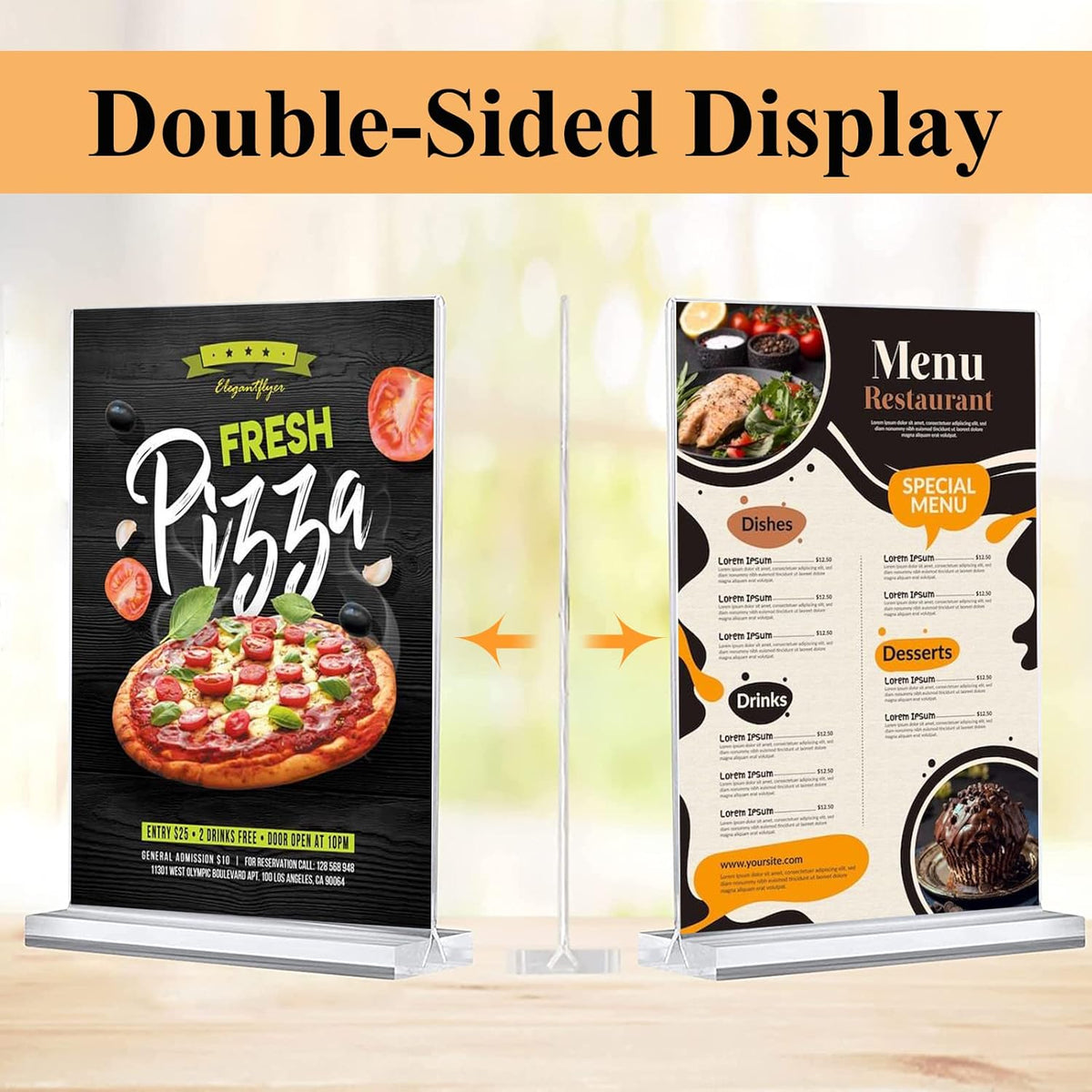Cart In Mart 3 Pack 8.5x11 Clear Acrylic Sign Holder Double Sided Table Menu Frame Stand