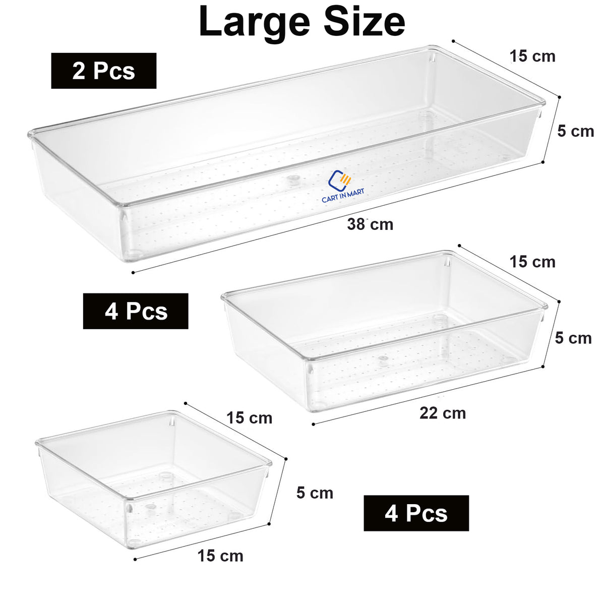 Cart In Mart Large Clear Plastic Drawer Organiser Storage Bin 3 Size For Kitchen - 10 Pack