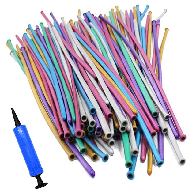 Cart In Mart 100 Pack Metallic 260 Long Balloons With Pump For Animal Arch Magic
