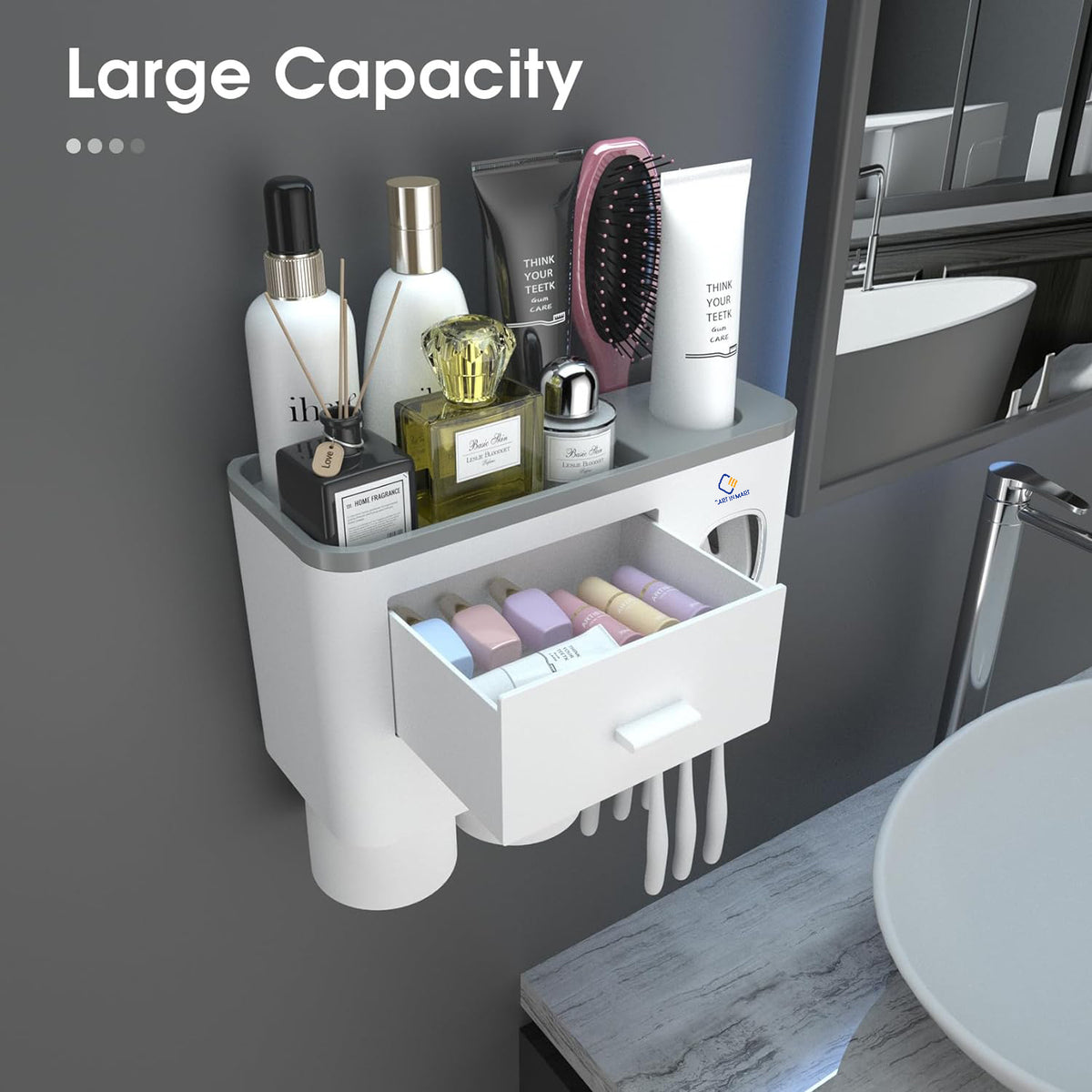 Cart In Mart Toothbrush Holders With Automatic Toothpaste Dispenser 2 Cups,Tray & Drawer