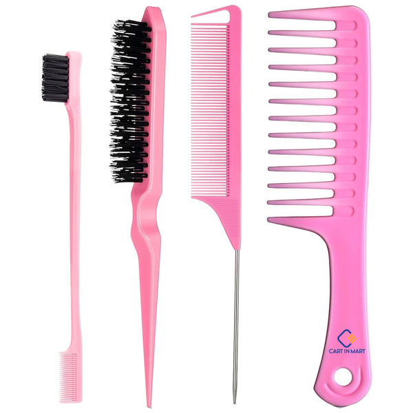 4 Pack Hair Styling Comb Set Teasing & Rat Tail Comb Edge Brush For Women