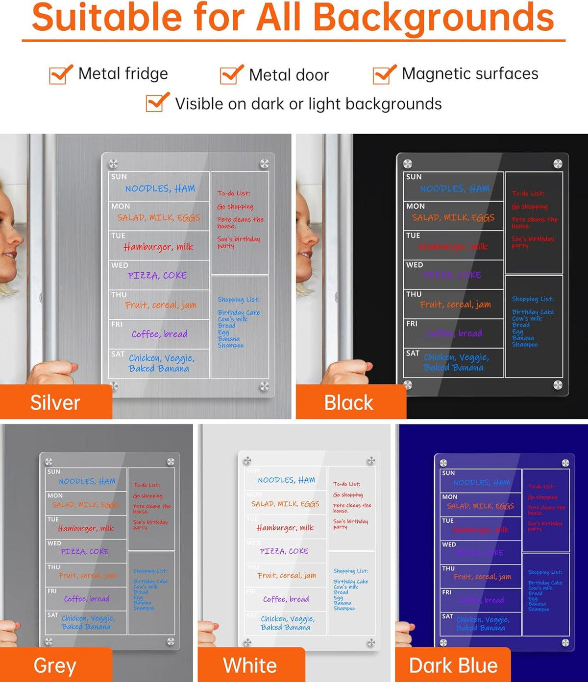 Clear Acrylic Magnetic Dry Erase Board Weekly Meal Menu Planner For Fridge