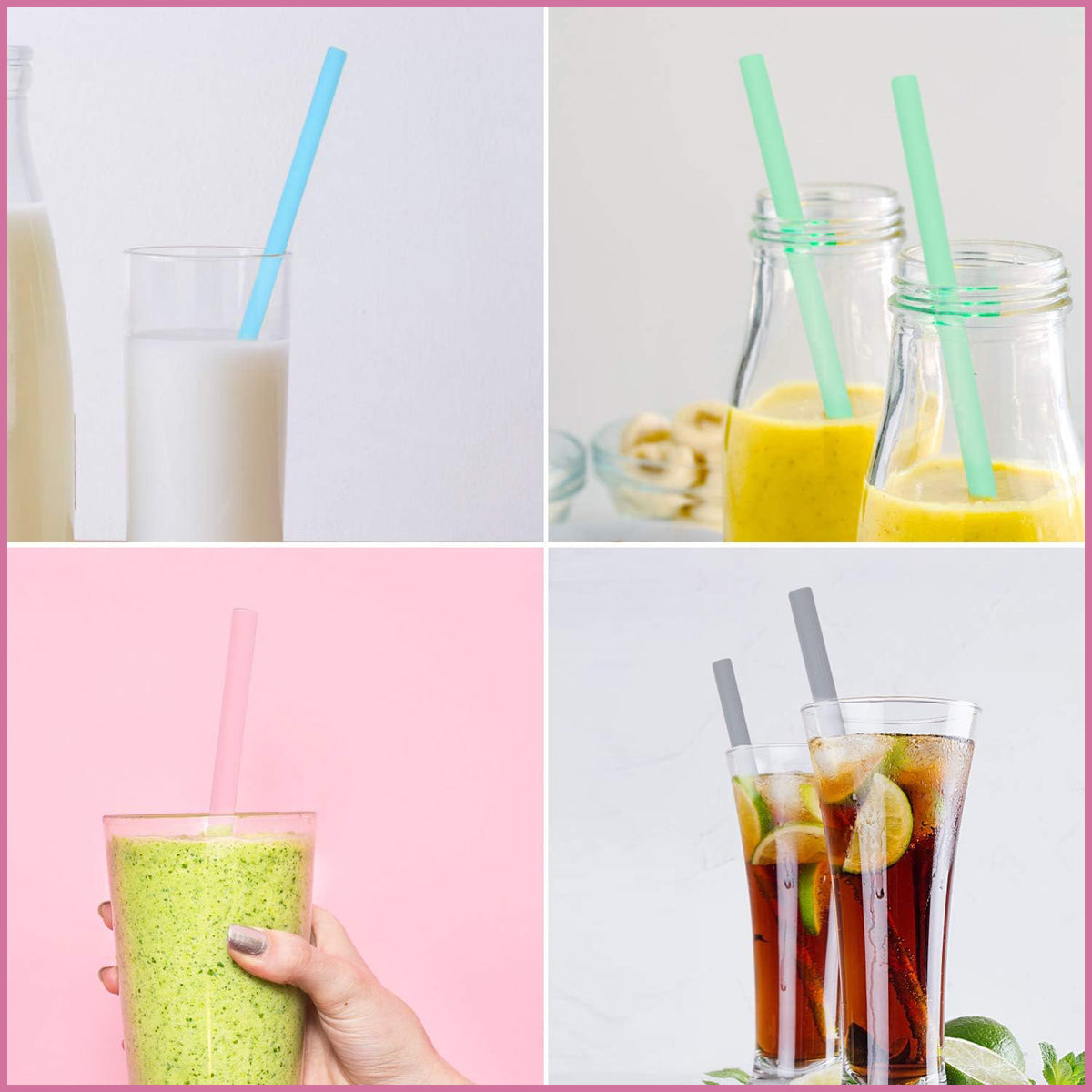 Cart In Mart 12 Pack Silicone Drinking Straws Reusable Odorless With Pouches & Brushes