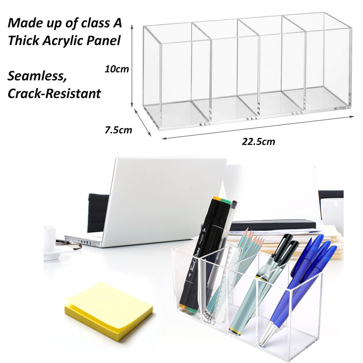 Cart In Mart Clear Acrylic Pen Holder 4 Compartments For Pencil Organizer Makeup Brush