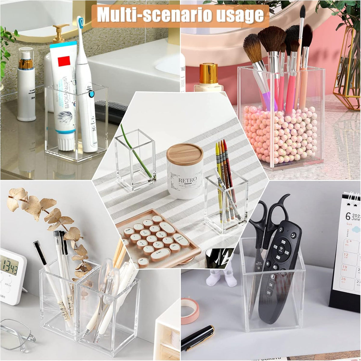 Cart In Mart 2 Pack Clear Acrylic Pencil Pen Holder Makeup Brush Organiser Home Office