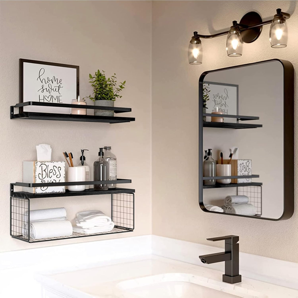 Cart In Mart 2 Pack Bathroom Floating Shelves With Storage Basket For Wall Over Toilet
