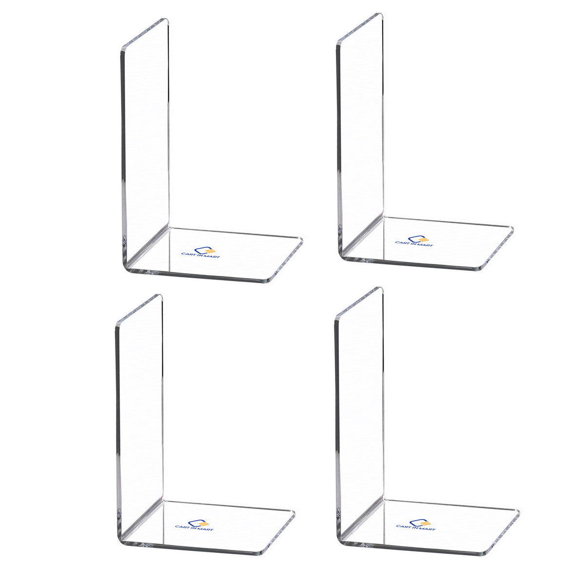 Cart In Mart Clear Acrylic Bookends For Shelves Desk Book Stopper Organiser - 4 Piece