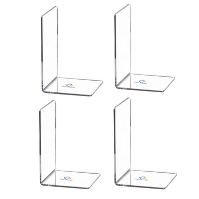 Cart In Mart Clear Acrylic Bookends For Shelves Desk Book Stopper Organiser - 4 Piece