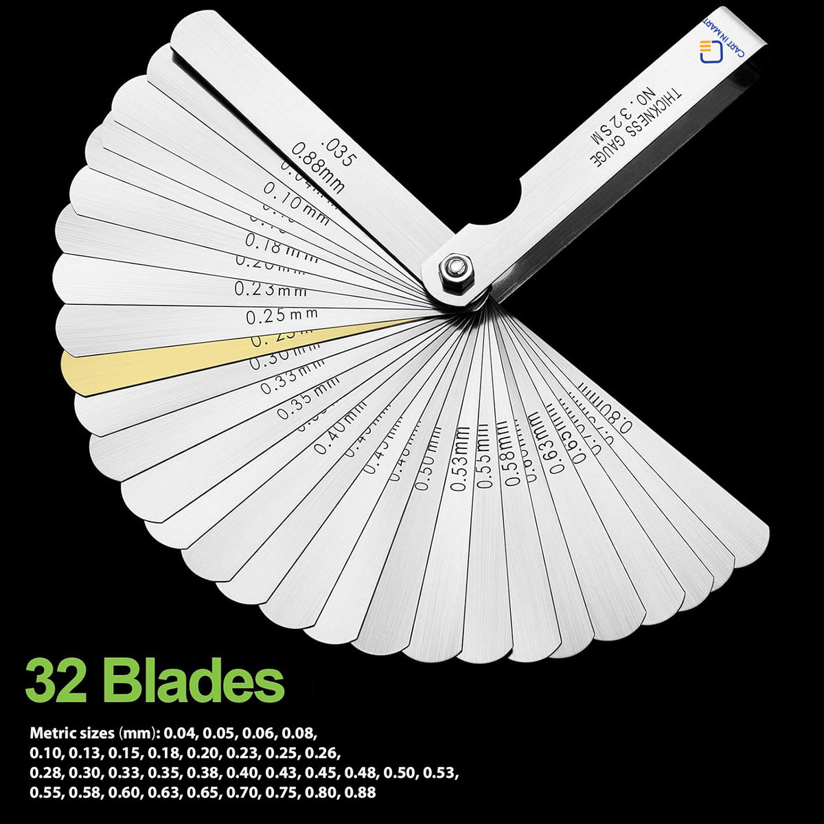 Cart In Mart 32 Blades Feeler Gauge Dual Marked Metric & Imperial Gap Measuring Tool