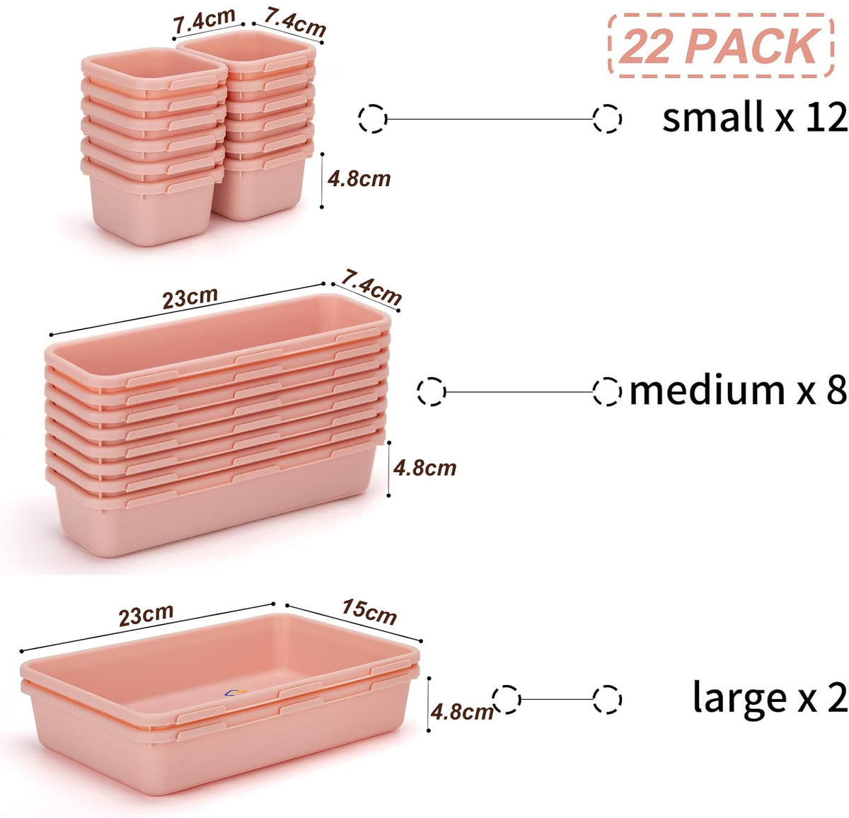 Cart In Mart Plastic Drawer Organiser Storage Bins For Makeup Bathroom Utensils - 22 Piece