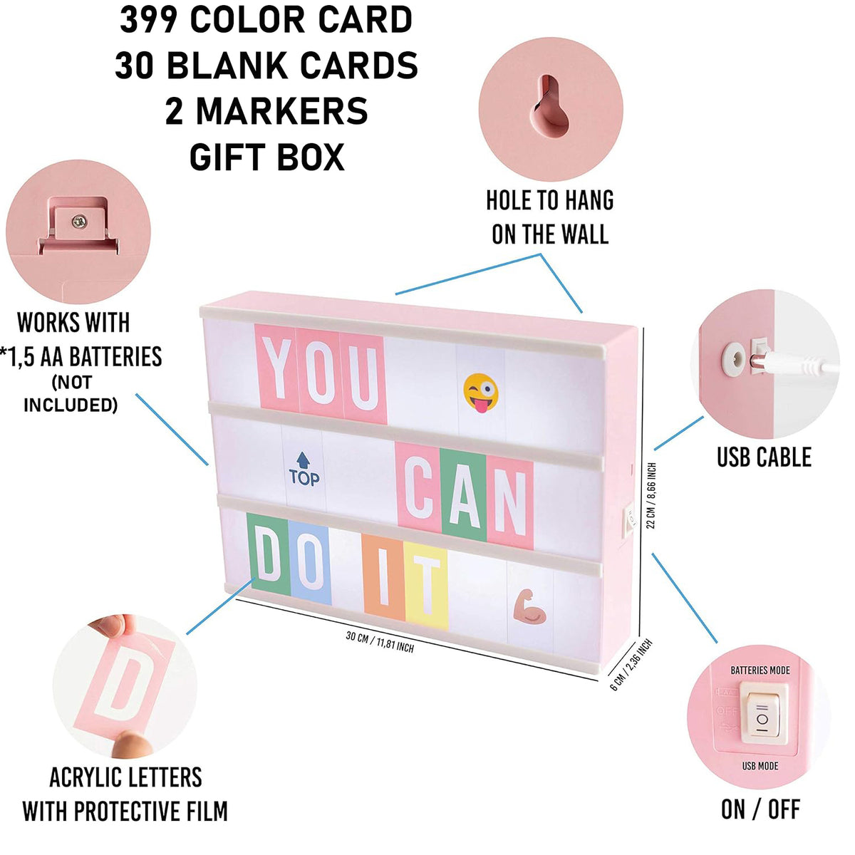Cart In Mart Pink Cinema LED Light Box Home Office Decor With Letters ,Emojis & Markers
