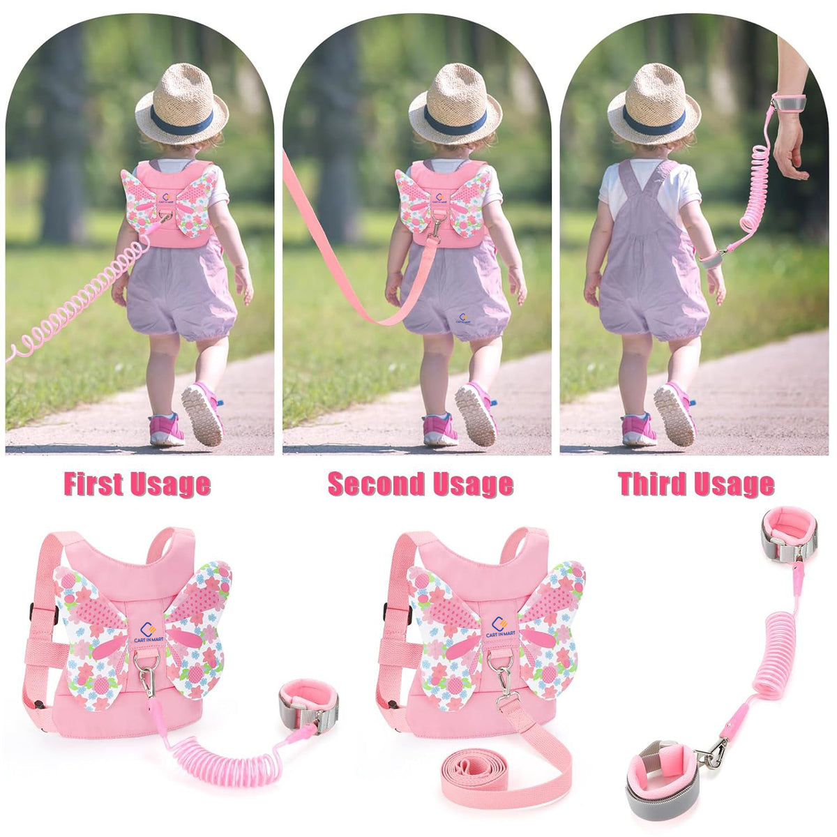 Cart In Mart 3 in 1 Toddler Harness Leash & Baby Anti Lost Wrist Link Holder For Walking