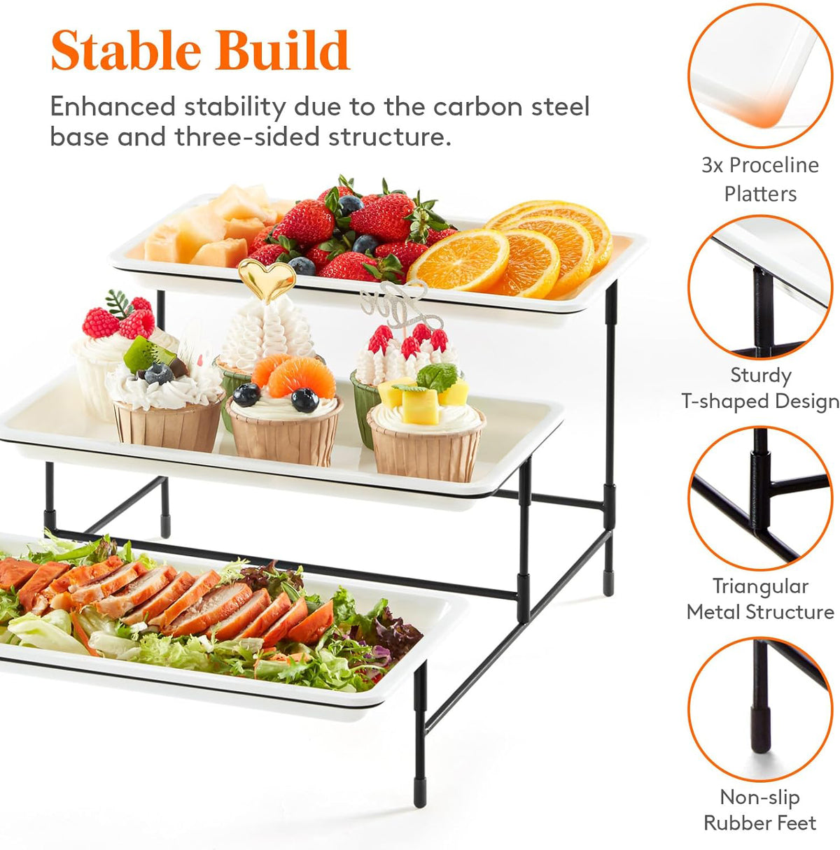 Cart In Mart Large 3 Tier Serving Tray With Stand Buffet Server Catering Platters