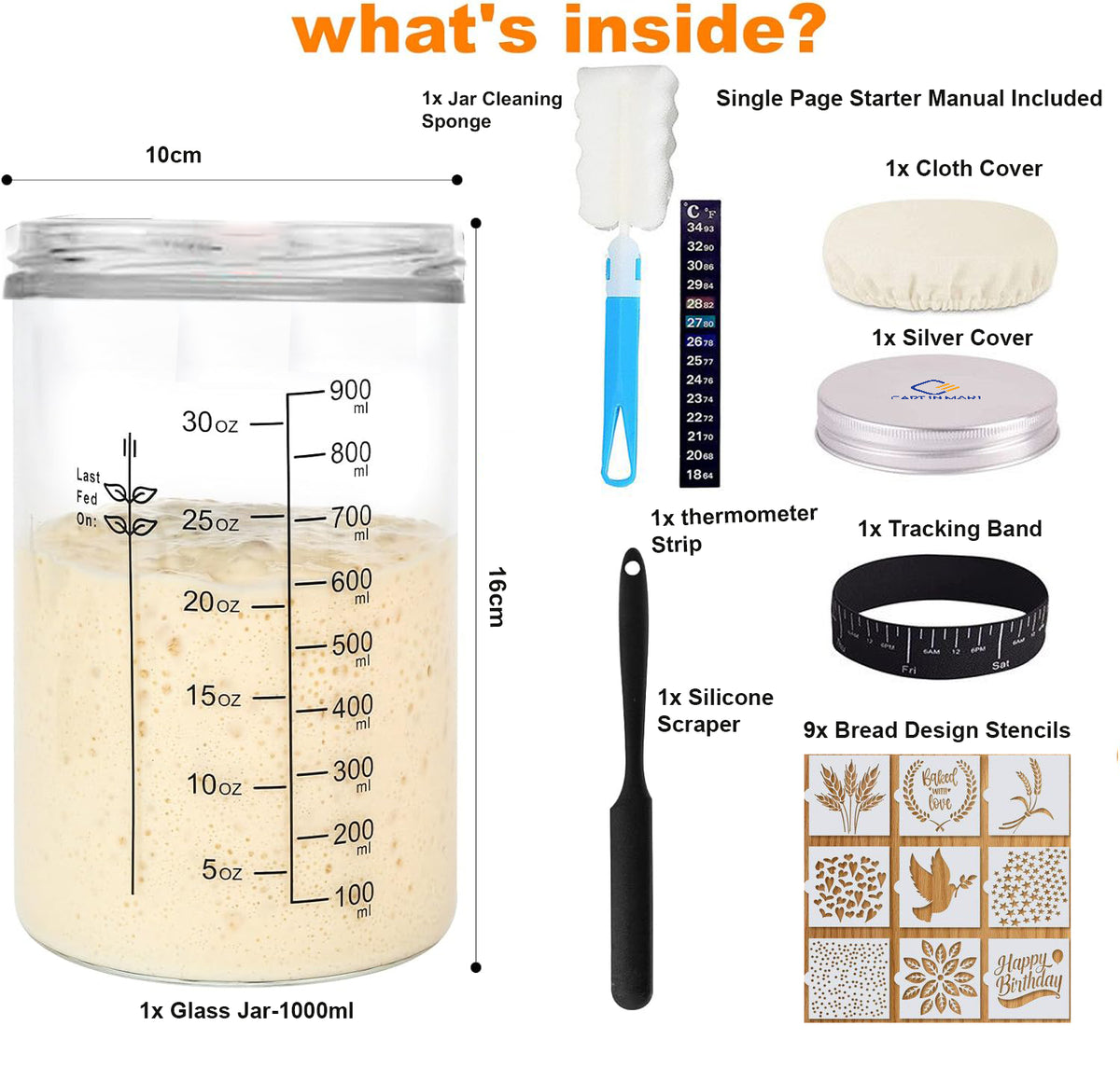 Cart In Mart Sourdough Starter Kit With 1000ml Glass Jar Bread Baking Supplies