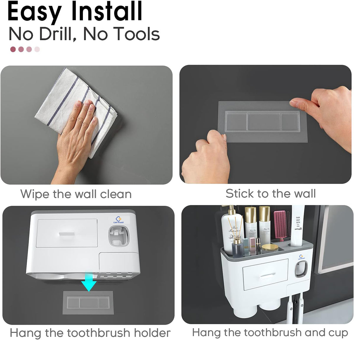 Cart In Mart Toothbrush Holders With Automatic Toothpaste Dispenser 2 Cups,Tray & Drawer