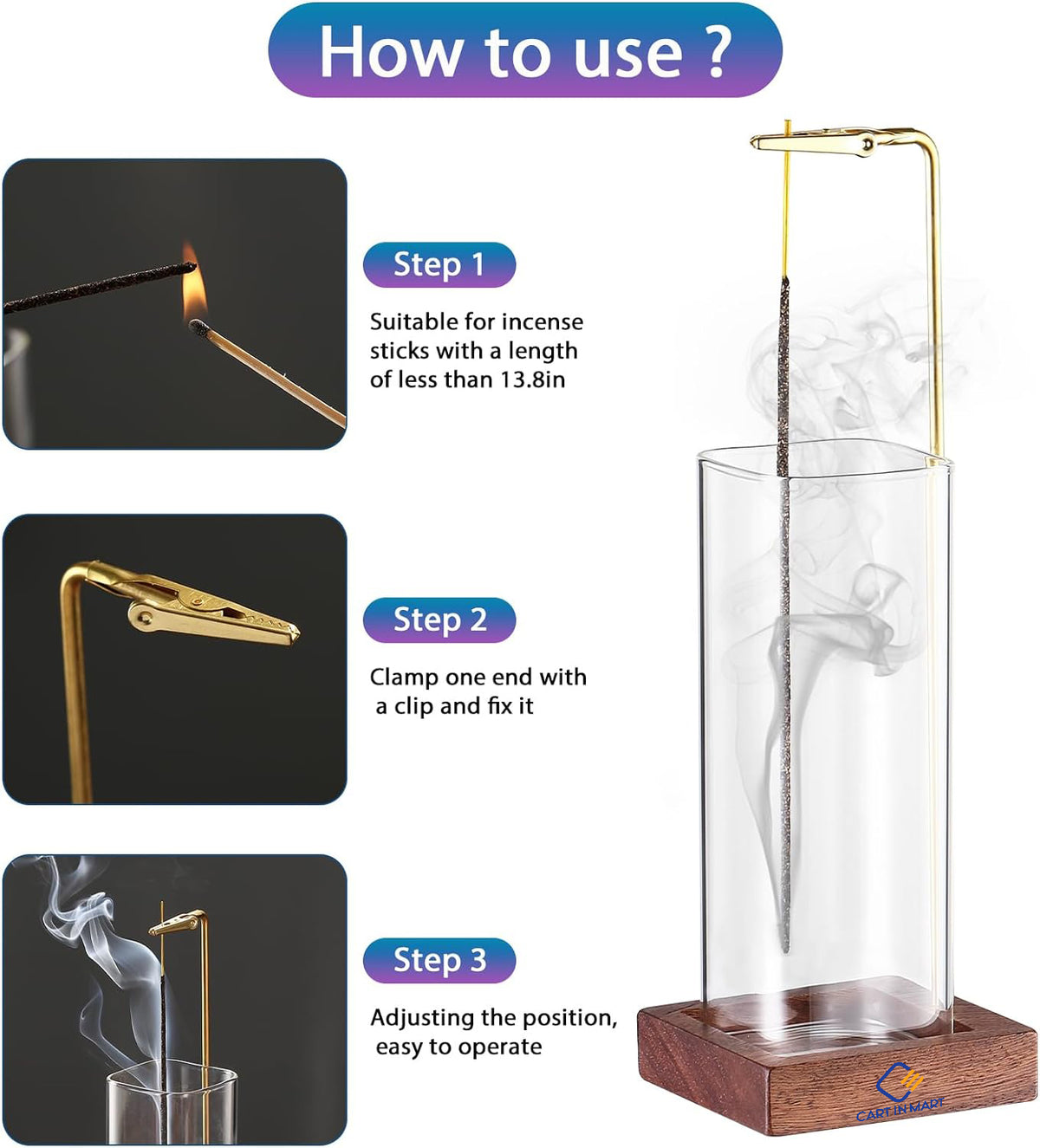 Cart In Mart Wooden Incense Holder For Sticks with Glass Ash Catcher Anti-Ash Burner