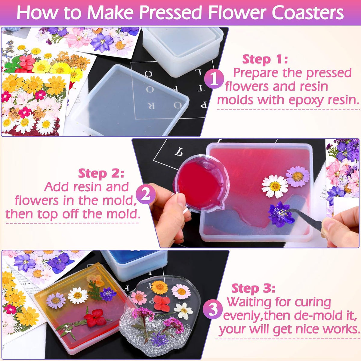 Cart In Mart 140 Pack Dried Pressed Flowers For Resin Scrapbooking Candle Soap Nail Art