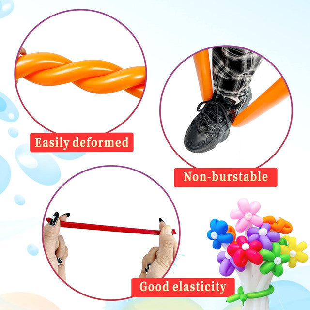 Cart In Mart 400 Pack 260Q Long Colored Balloons With Pump For Animal Arch Twisting Magic