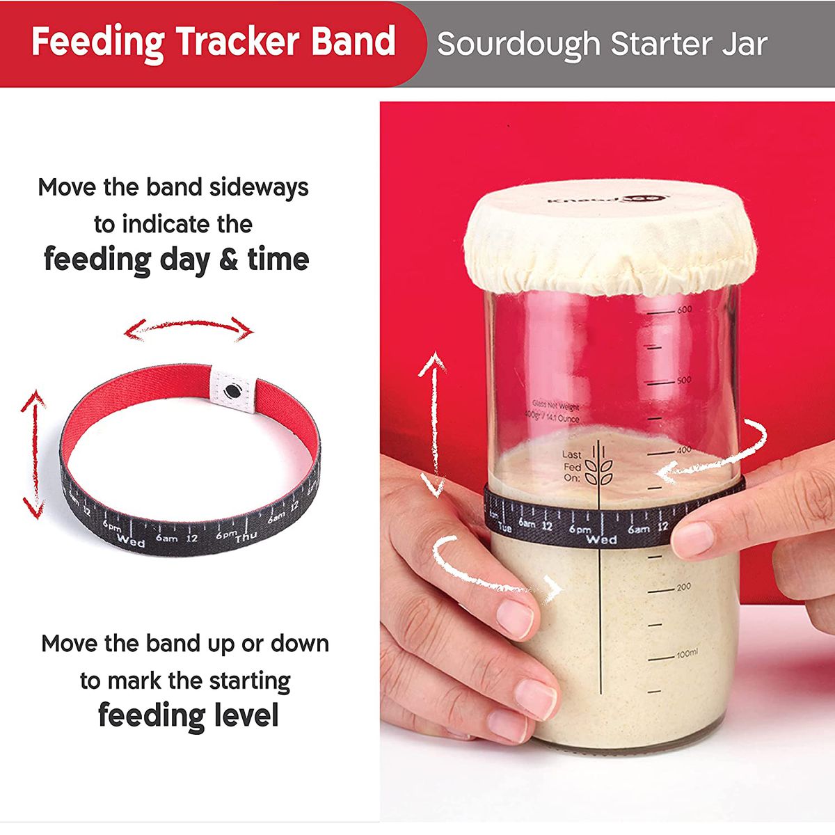 Cart In Mart Sourdough Starter Jar Kit With Thermometer, Scrapper, Cloth Cover, Cleaner