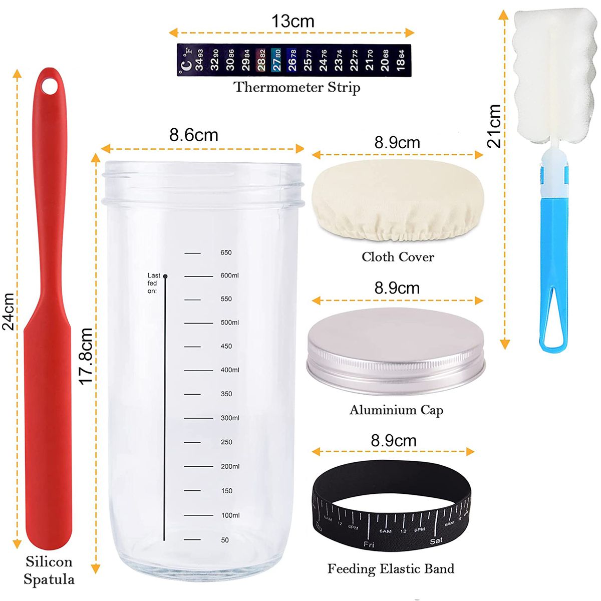 Cart In Mart Sourdough Starter Jar Kit With Thermometer, Scrapper, Cloth Cover, Cleaner