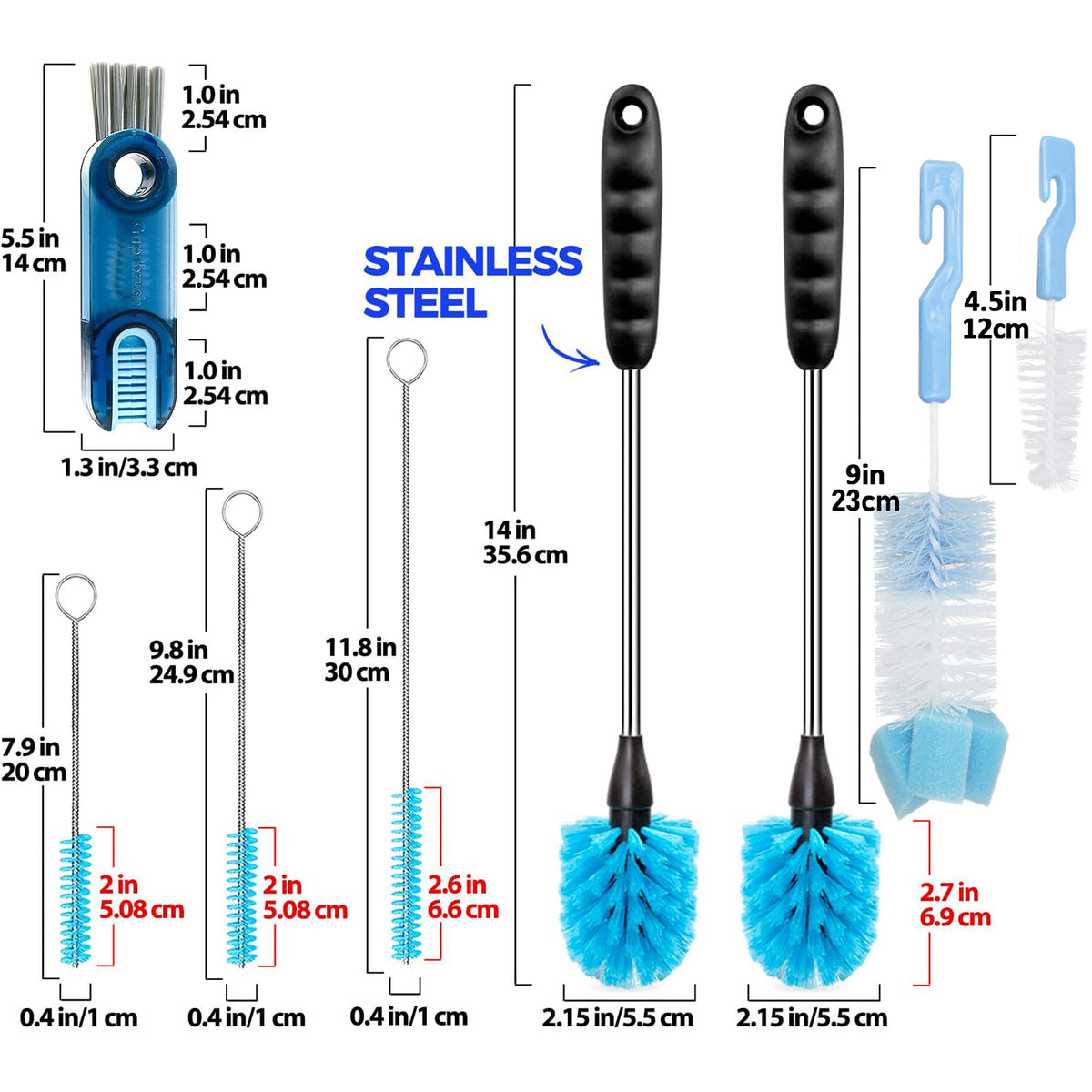 Cart In Mart 8 Pack Bottle Cleaner Brush Set For Decanter Baby Bottle Tumbler Cup Lid